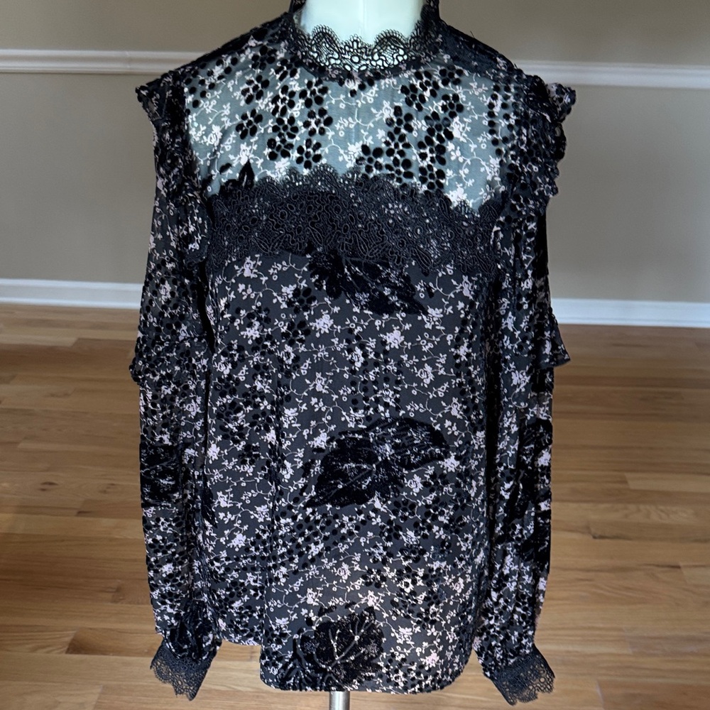 Three Floor floral sheer + velvet blouse